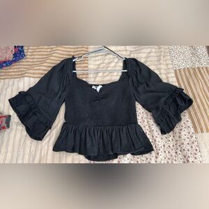 NWT Love Black Ruched Blouse size small